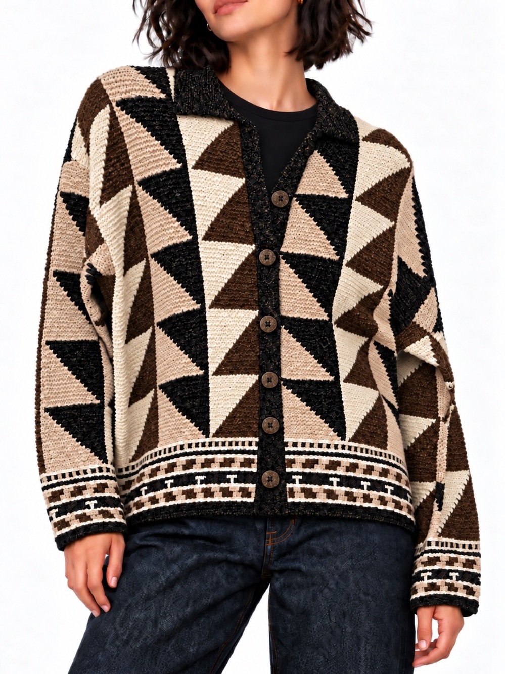 Vintage Design Options Geometric Aztec Cardigan Sweater Knit M